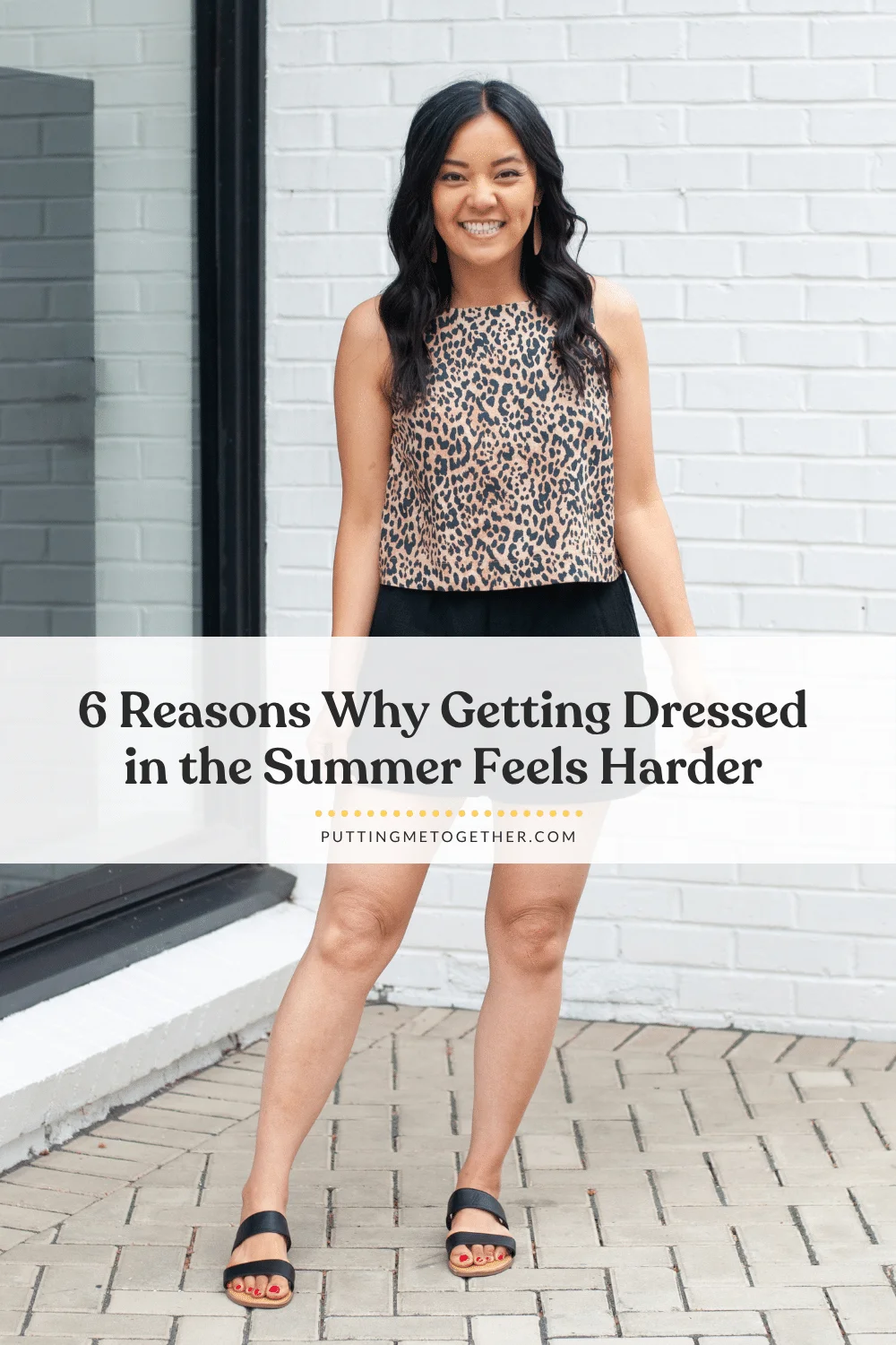 Woman in summer outfit standing by closet