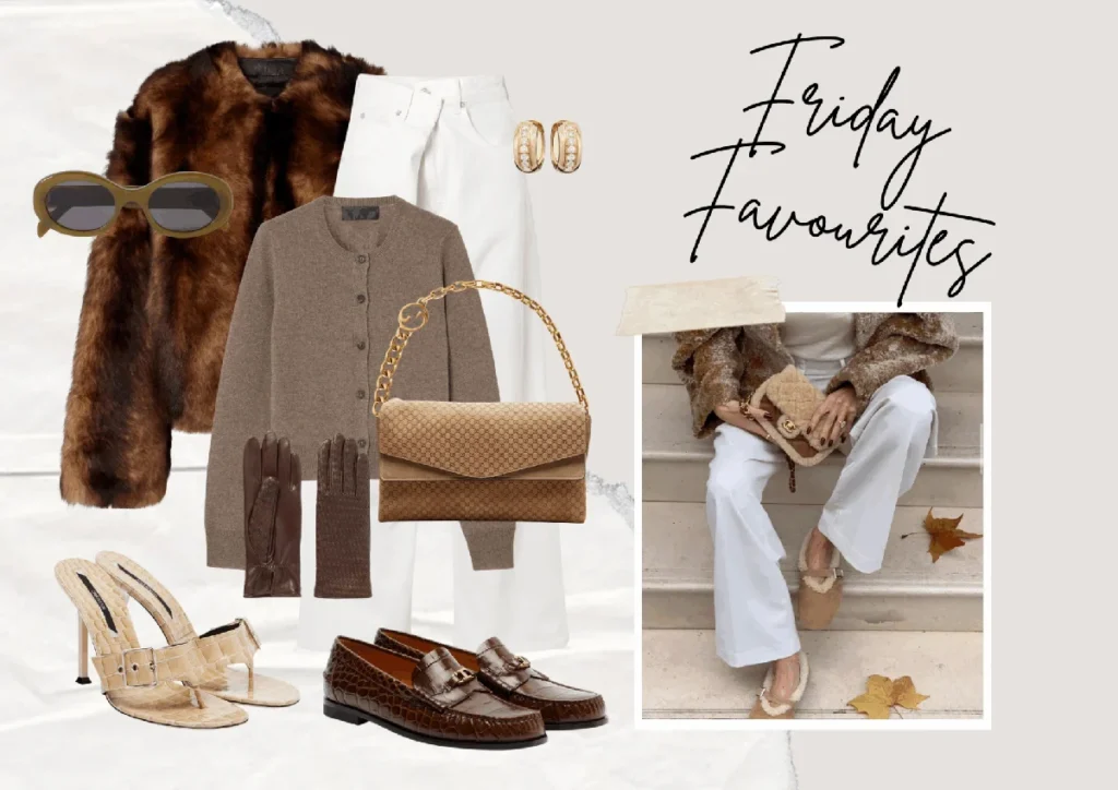 Winter outfit with shearling jacket and neutral tones