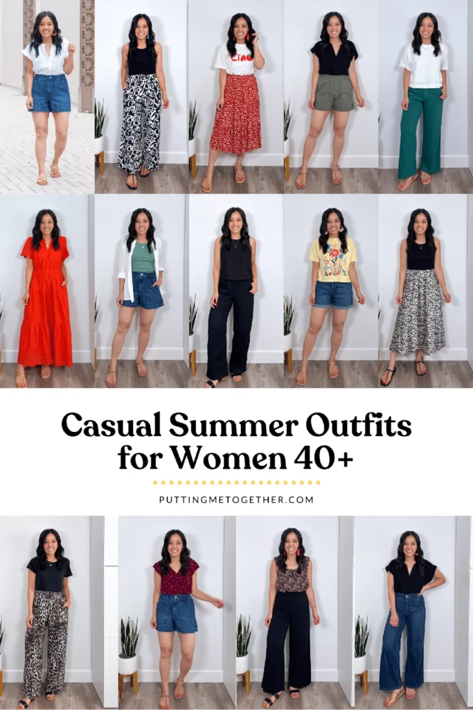 Summer casual outfit collage for women over forty