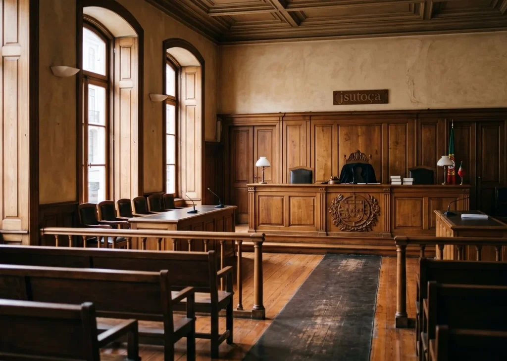 Person in formal judicial attire representing the courtroom in Portugal