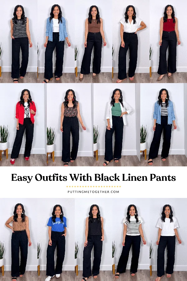14 outfit ideas with black wide leg linen pants for summer