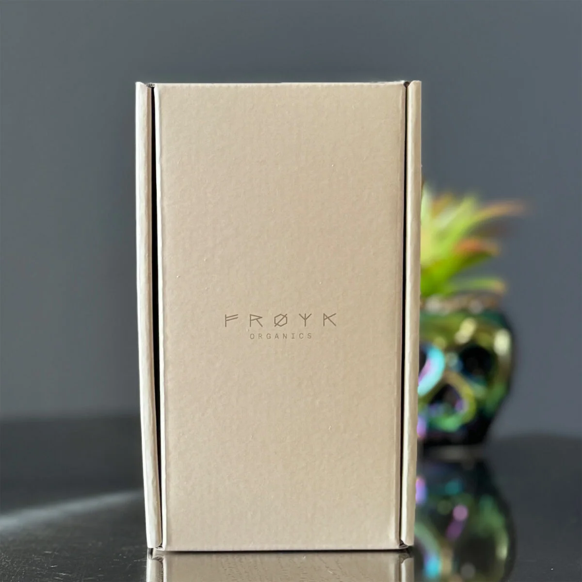 Frøya Organics brand box exterior with logo