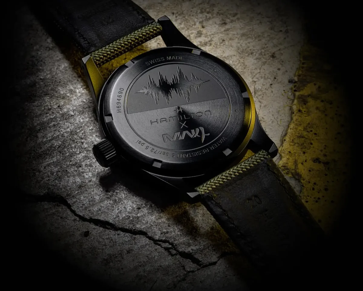 Engraved soundwave caseback of the Hamilton Modern Warfare edition