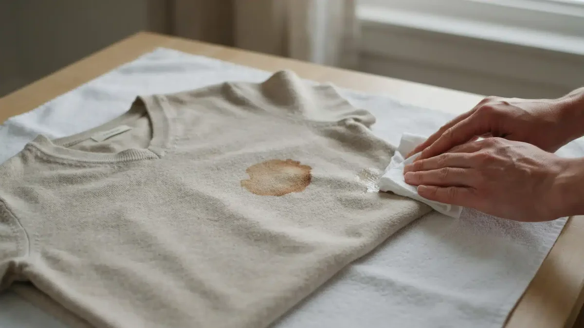 Blotting a stain out of a cream cashmere sweater